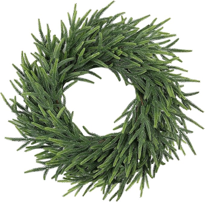 24 Inch Pine Wreath Christmas Wreaths for Front Door, Real Touch Pine Wreath Large Artificial Green Wreaths for Walls Windows Porches Farmhouse Indoor Outdoor Home Decor