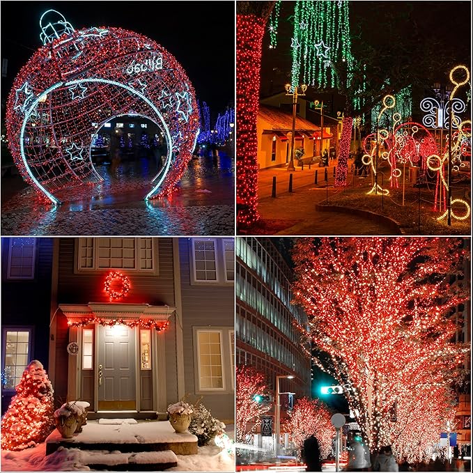 LAMPHOME 33ft Christmas Decorative Mini Lights, 100 LED Transparent Wire Fairy Starry String Lights Plug in, 11 Lighting Modes, for Indoor Outdoor Xmas Tree Wedding Party Decoration (red)
