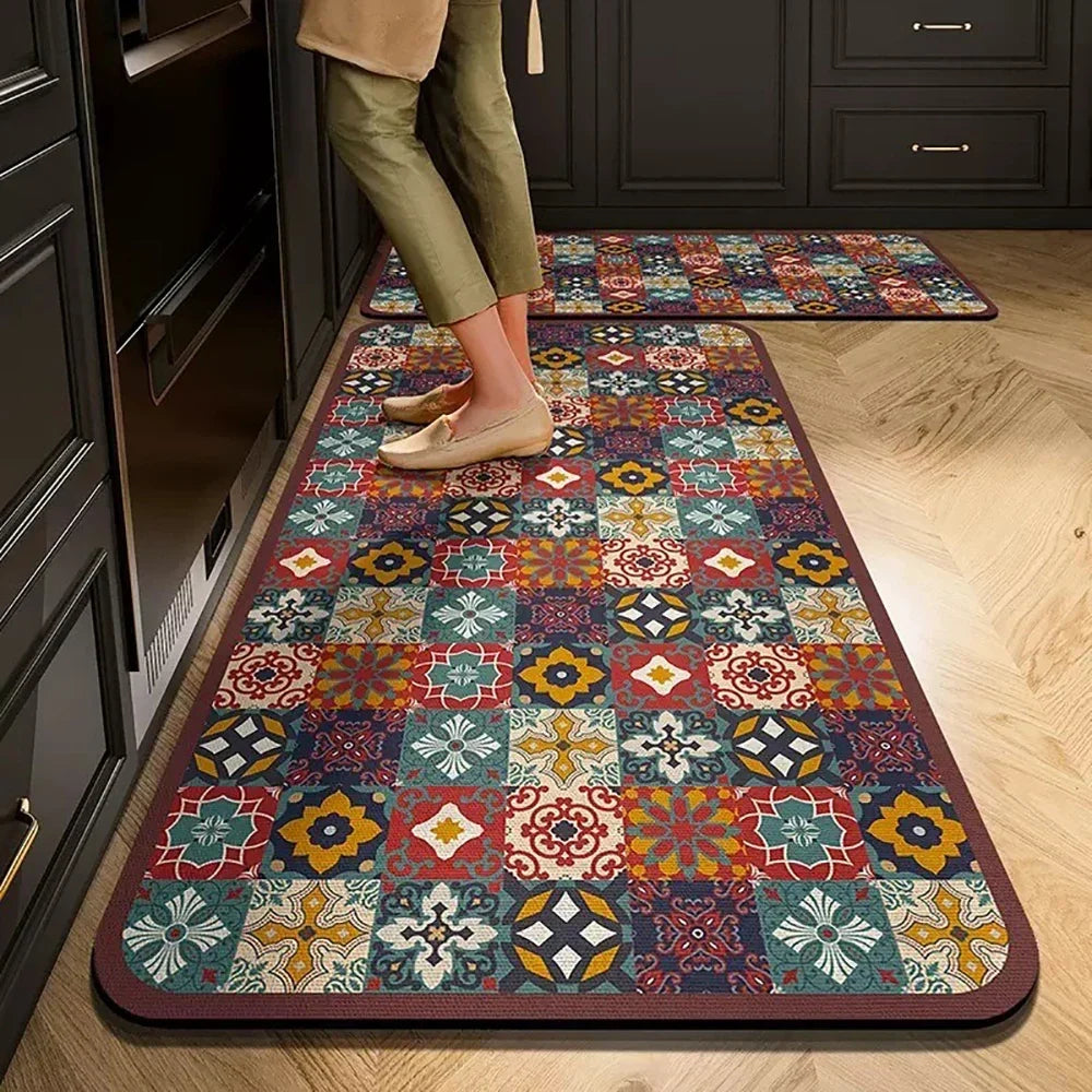 VIKAMA 1/2PCS Kitchen Oil-Resistant Floor Mat, Bathroom Absorbent Quick-Drying Carpet, Anti-Slip Doormat For Home Decoration