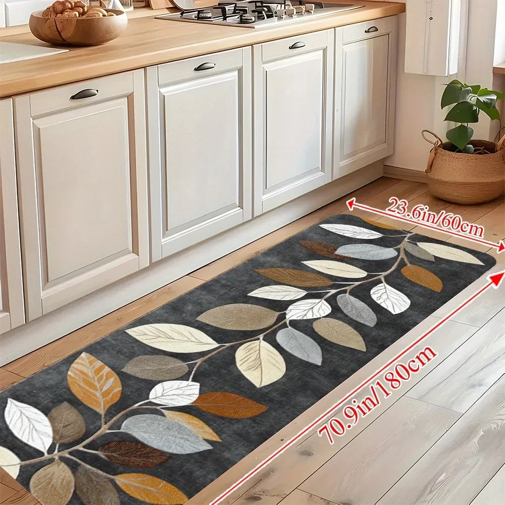 VIKAMA Leaf Pattern Gradient Grey Kitchen Rug Doormat Welcome Mat Runner Rug Winter Rug For Bedroom Warm Carpet For Live Room