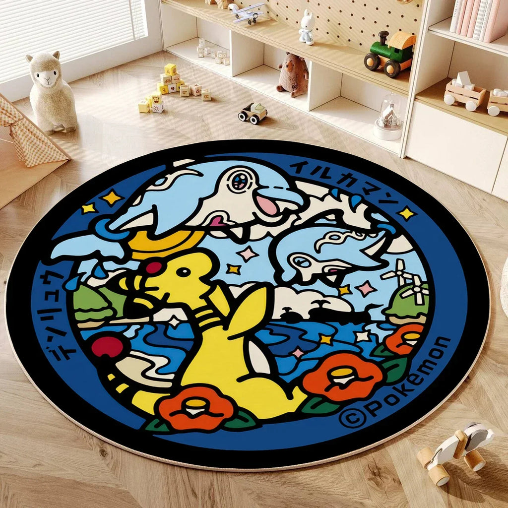 VIKAMA Cartoon Round Carpet Gaming Computer Chair Floor Mat Girly Room Mat Bedroom Carpet Stain Resistant Home Decoration