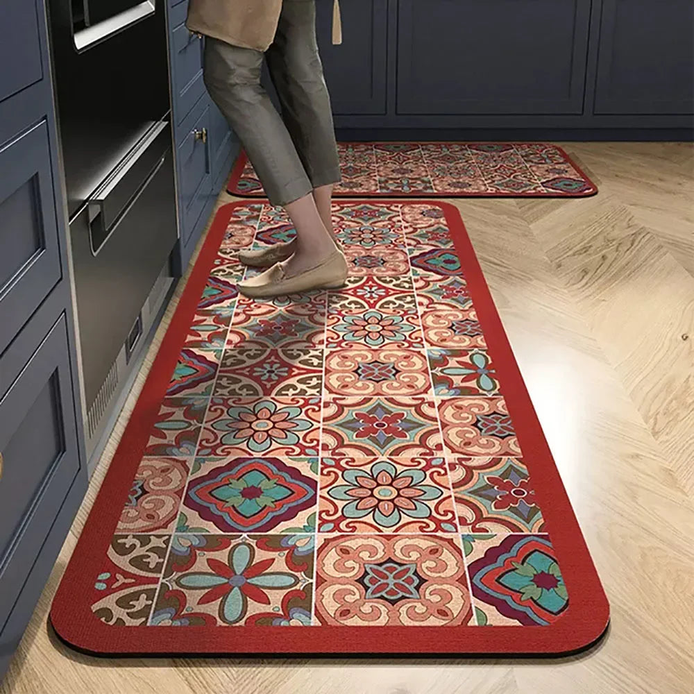 VIKAMA 1/2PCS Kitchen Oil-Resistant Floor Mat, Bathroom Absorbent Quick-Drying Carpet, Anti-Slip Doormat For Home Decoration
