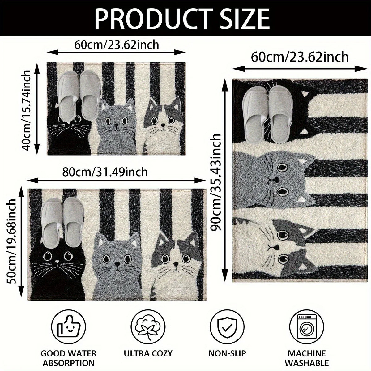 VIKAMA Striped Cartoon Cat Carpet Soft Doormat Waterproof Floor Mat Rug For Bedroom Carpet For Live Room Outdoor Carpet Home Dec