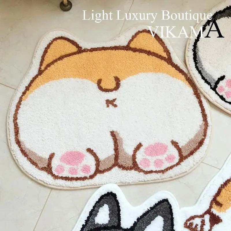 VIKAMA Cartoon Corgi Carpet Warm Touch Soft Bathroom Floor Mat Absorbent Foot Mat Living Room Bedroom Rug Doormat Home Dec
