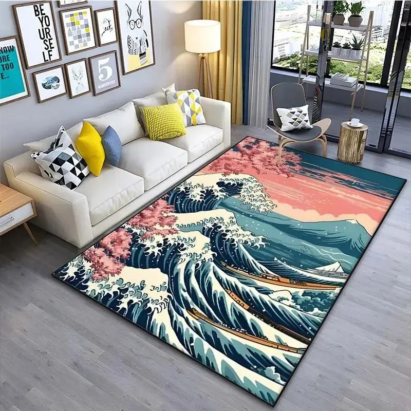 VIKAMA Japanese Japanese Style Ukiyo-e Entrance Hall Carpet Kanagawa Surf Balcony Kitchen Living Room Bedroom Floor Mat