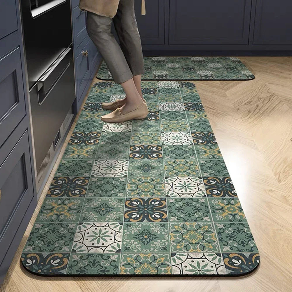 VIKAMA 1/2PCS Kitchen Oil-Resistant Floor Mat, Bathroom Absorbent Quick-Drying Carpet, Anti-Slip Doormat For Home Decoration