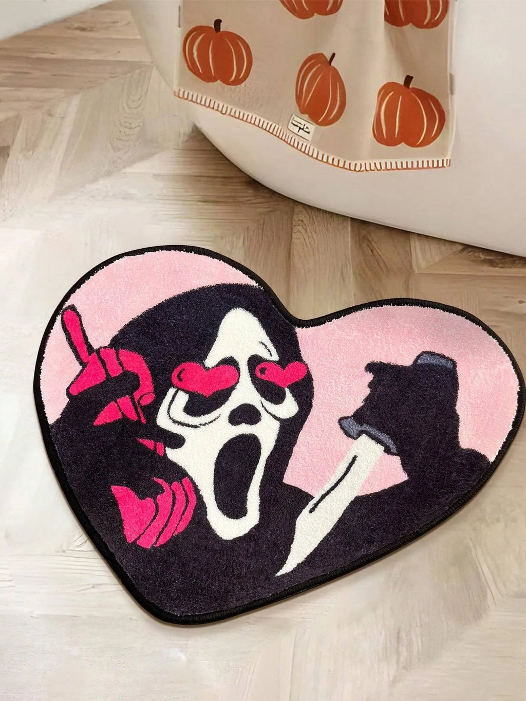 VIKAMA Heart-Shaped Skull Carpet Soft and Comfortable Halloween Decorative Floor Mat Bedside Rug Bathroom Foot Mat Home Decor