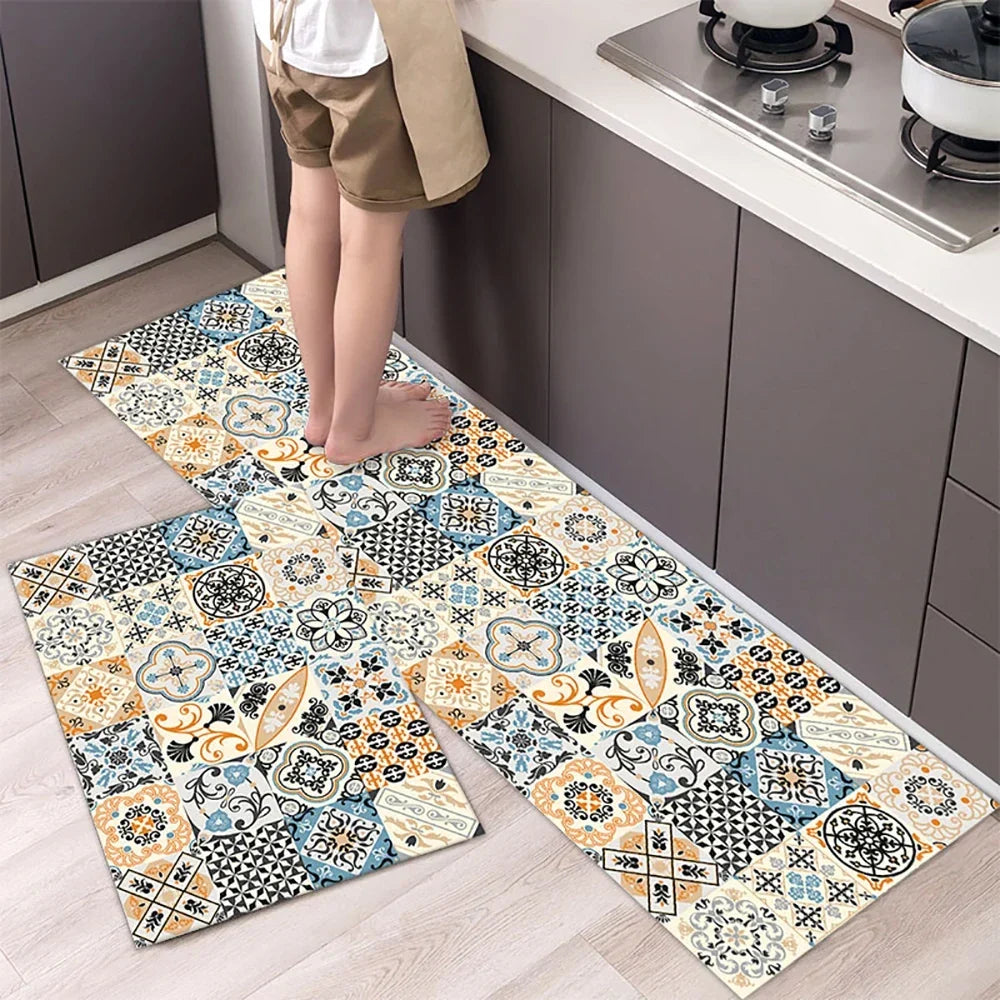VIKAMA 1/2PCS Kitchen Oil-Resistant Floor Mat, Bathroom Absorbent Quick-Drying Carpet, Anti-Slip Doormat For Home Decoration