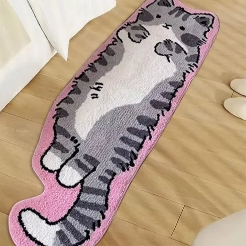 Vikama Cat Long Carpet Funny Fluffy Bedside Rugs Floor Mat Living Room Children's Room Rug Washable Non-Slip Mat Home Decoration