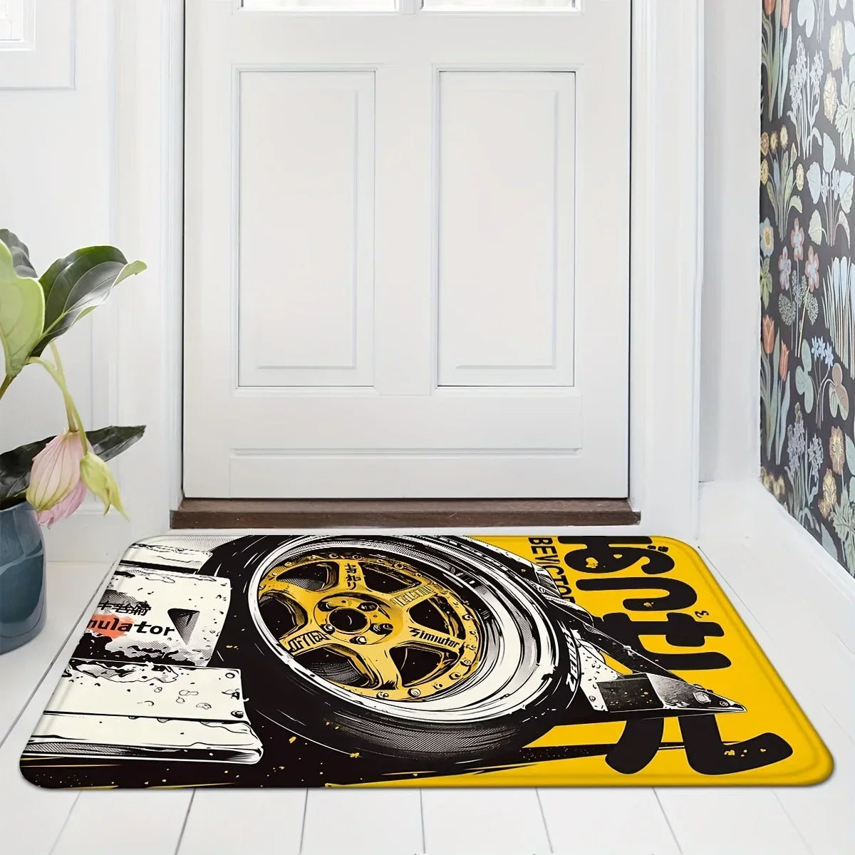 VIKAMA Racing Wheels Printed Carpet Soft Noise Reduction Entrance Door Mats Bedroom Bathroom Doorway Mats Home Decoration