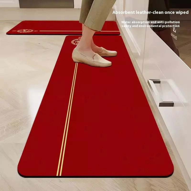 VIKAMA Diatomaceous Earth Kitchen Floor Mats New Chinese Non-slip Dirt-resistant Cuttable Carpet Red Entrance Bathroom Mat