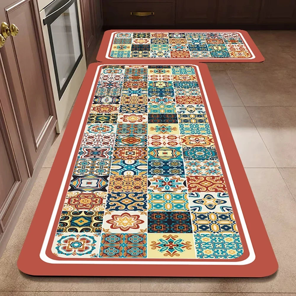 VIKAMA 1/2PCS Kitchen Oil-Resistant Floor Mat, Bathroom Absorbent Quick-Drying Carpet, Anti-Slip Doormat For Home Decoration