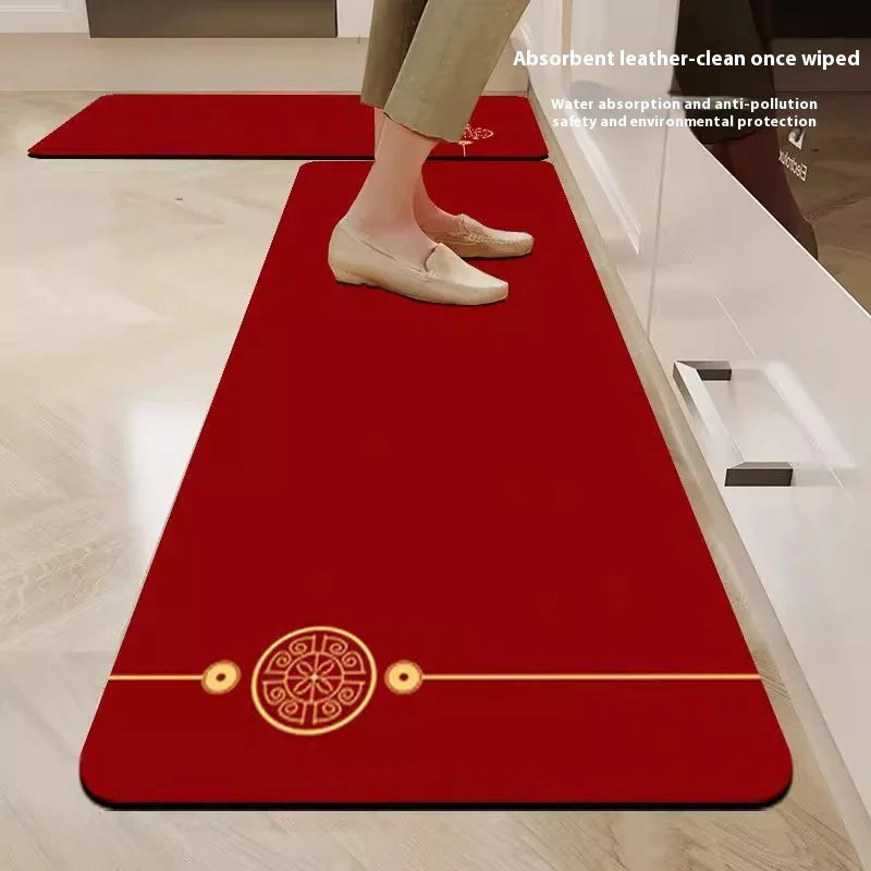 VIKAMA Diatomaceous Earth Kitchen Floor Mats New Chinese Non-slip Dirt-resistant Cuttable Carpet Red Entrance Bathroom Mat