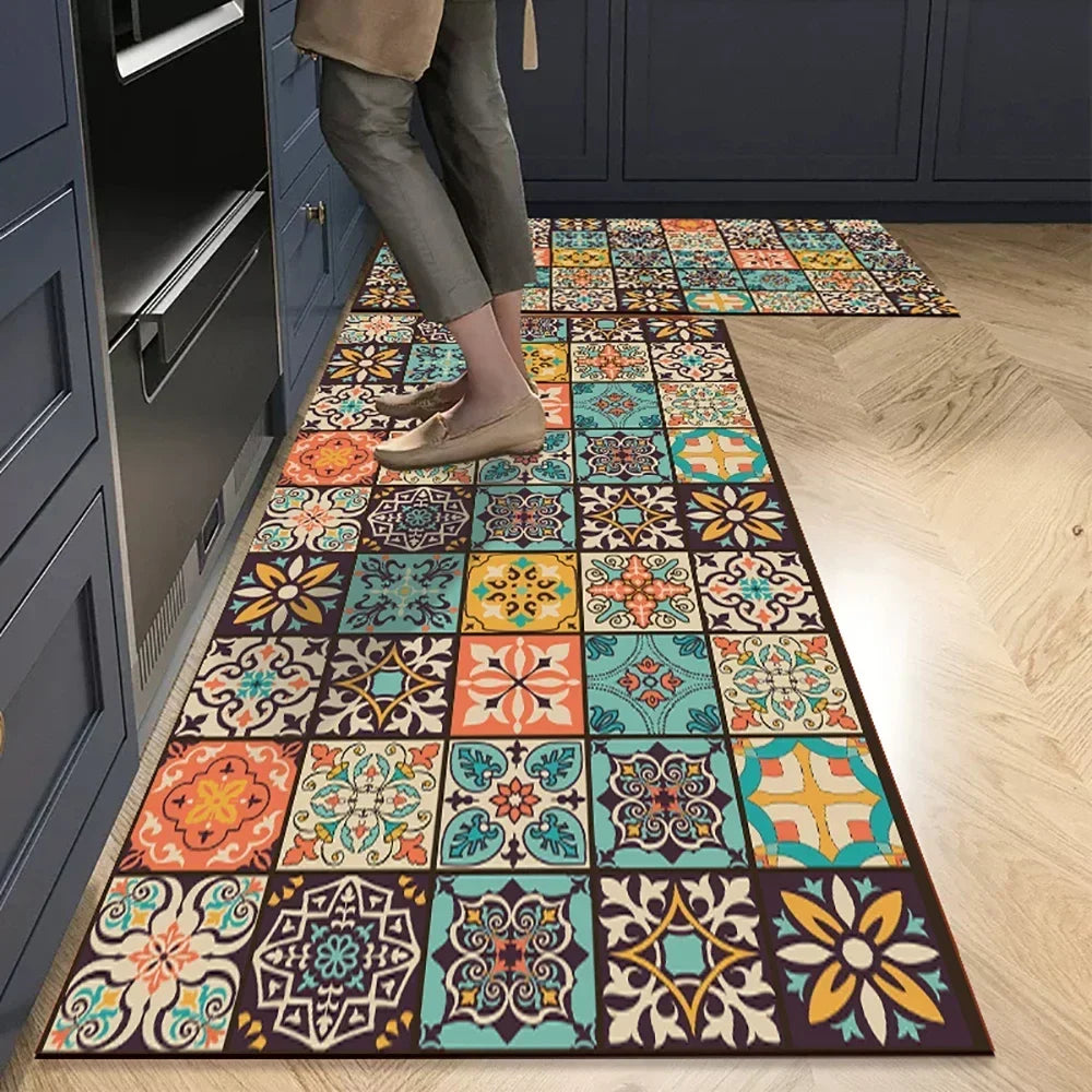 VIKAMA 1/2PCS Kitchen Oil-Resistant Floor Mat, Bathroom Absorbent Quick-Drying Carpet, Anti-Slip Doormat For Home Decoration