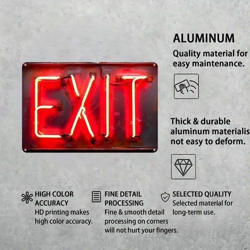 1 Red "EXIT" Sign - Retro Aluminum Wall Art 8x12 Inch, Waterproof & Dustproof Metal Sign for Home, Bar, Cafe, Garage