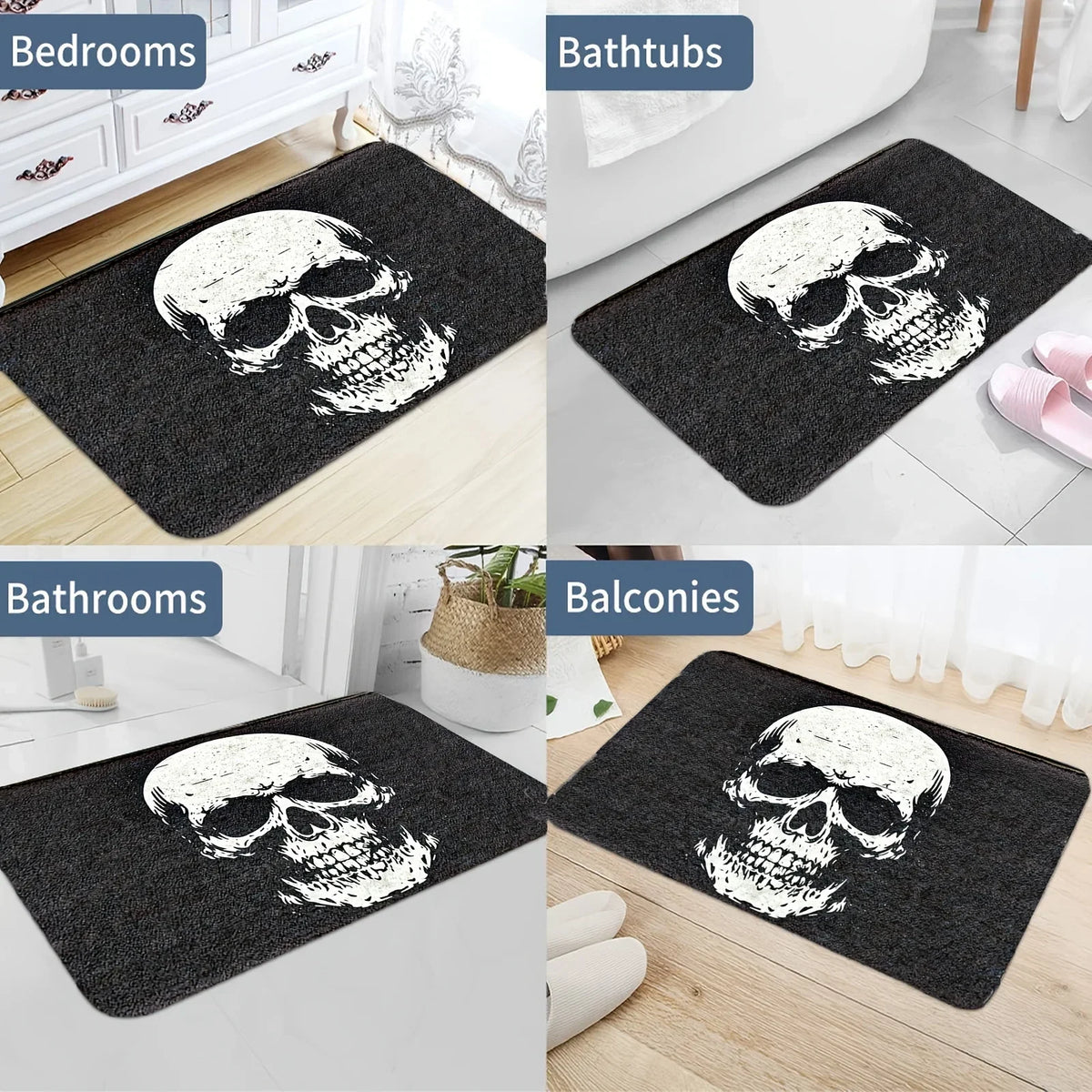 VIKAMA Halloween Horror Skull Carpet Door Mat Living Room Carpet Rug For Bedroom Black Floor Mat Anti-Fouling Dirt-Resistant
