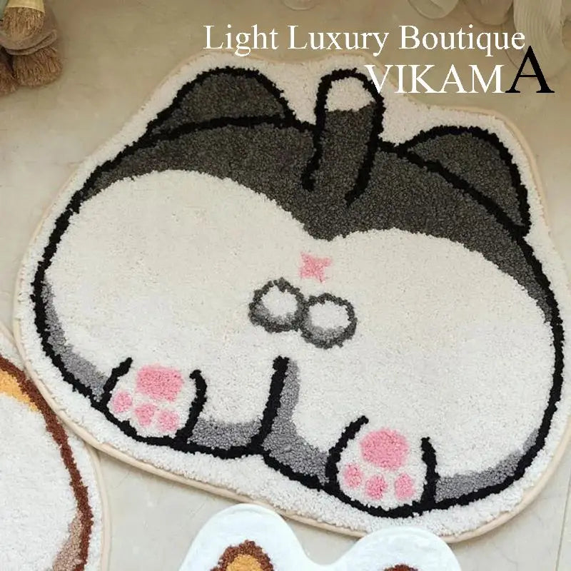 VIKAMA Cartoon Corgi Carpet Warm Touch Soft Bathroom Floor Mat Absorbent Foot Mat Living Room Bedroom Rug Doormat Home Dec