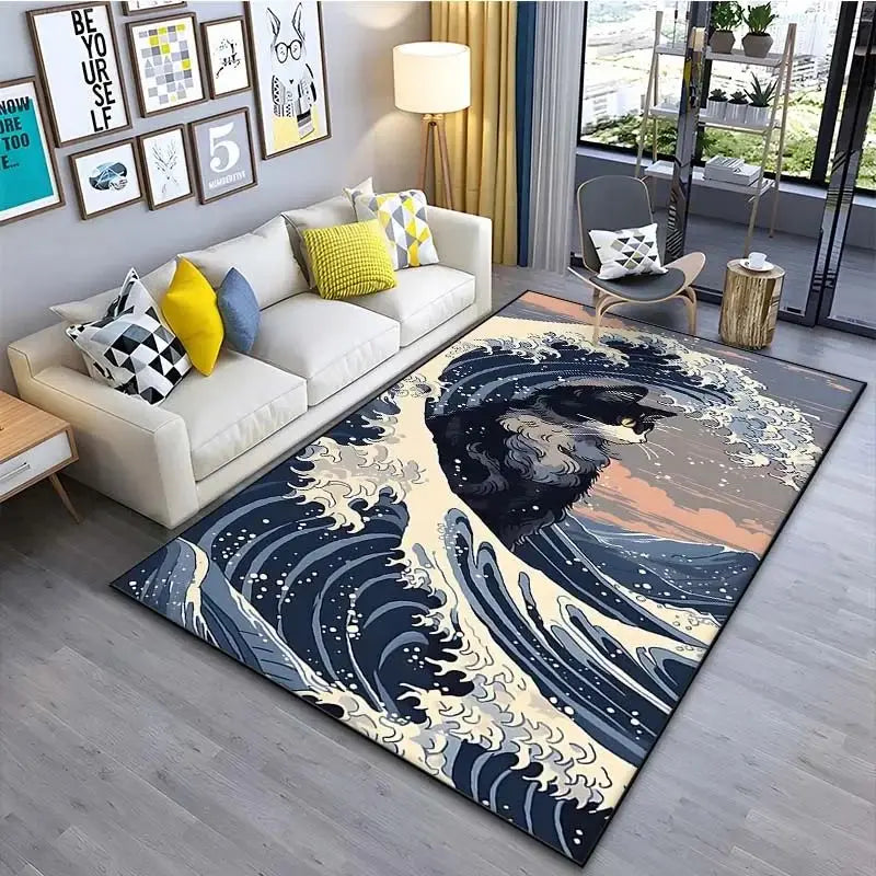 VIKAMA Japanese Japanese Style Ukiyo-e Entrance Hall Carpet Kanagawa Surf Balcony Kitchen Living Room Bedroom Floor Mat