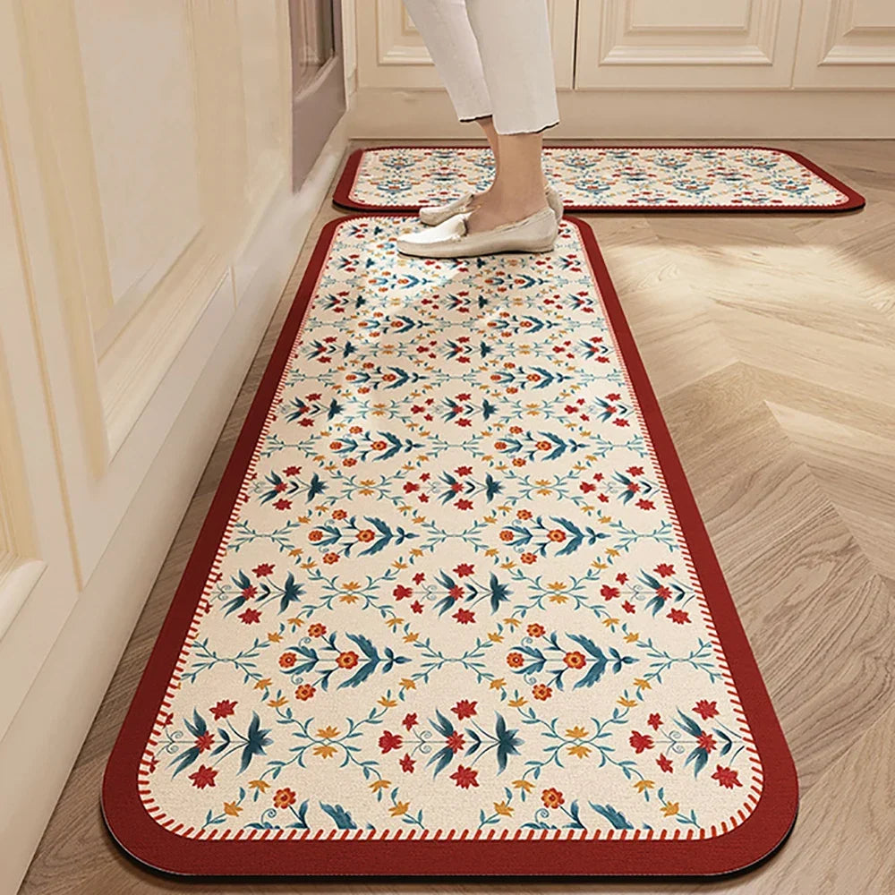 VIKAMA 1/2PCS Kitchen Oil-Resistant Floor Mat, Bathroom Absorbent Quick-Drying Carpet, Anti-Slip Doormat For Home Decoration
