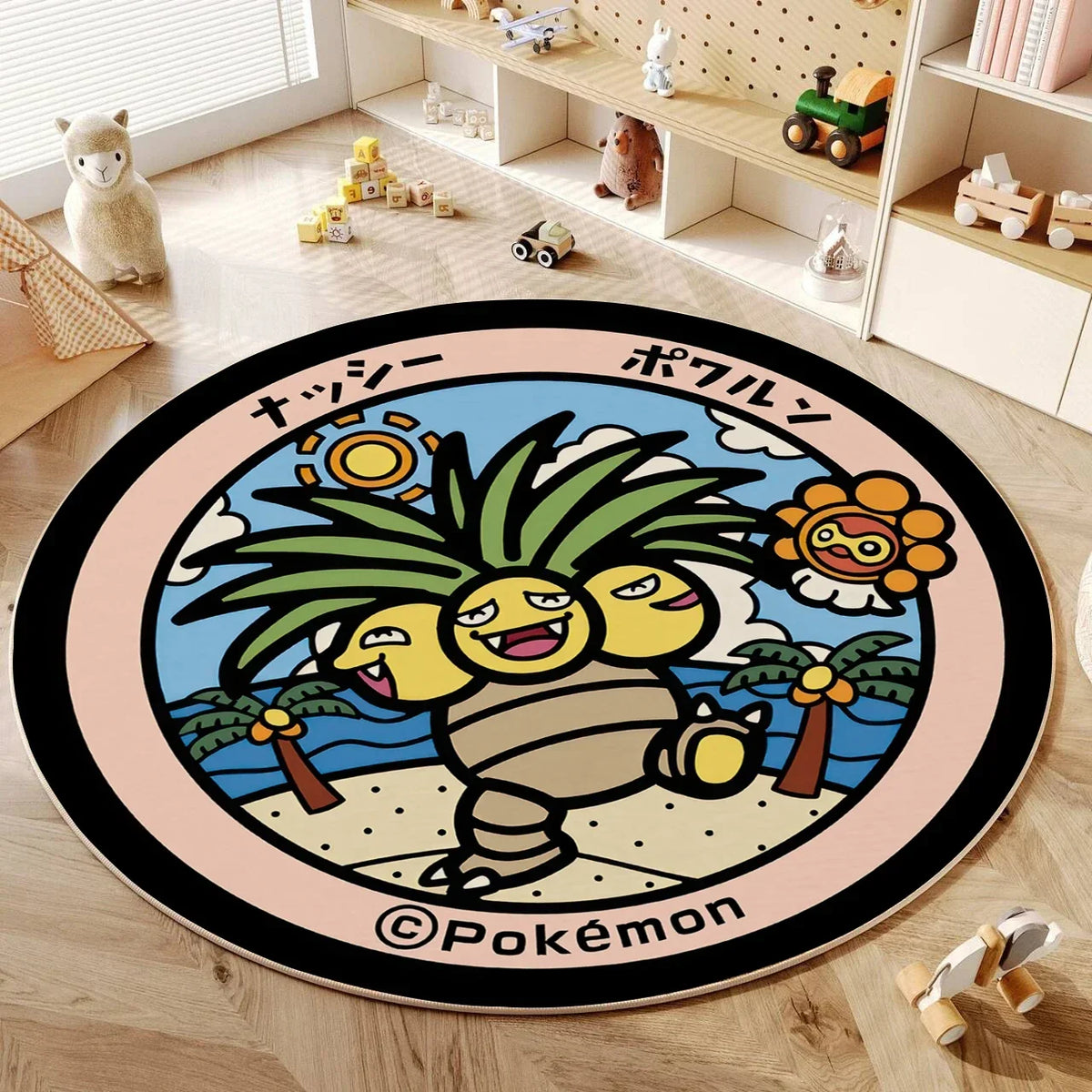 VIKAMA Cartoon Round Carpet Gaming Computer Chair Floor Mat Girly Room Mat Bedroom Carpet Stain Resistant Home Decoration