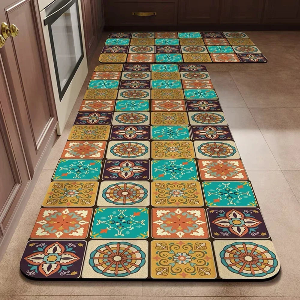 VIKAMA 1/2PCS Kitchen Oil-Resistant Floor Mat, Bathroom Absorbent Quick-Drying Carpet, Anti-Slip Doormat For Home Decoration