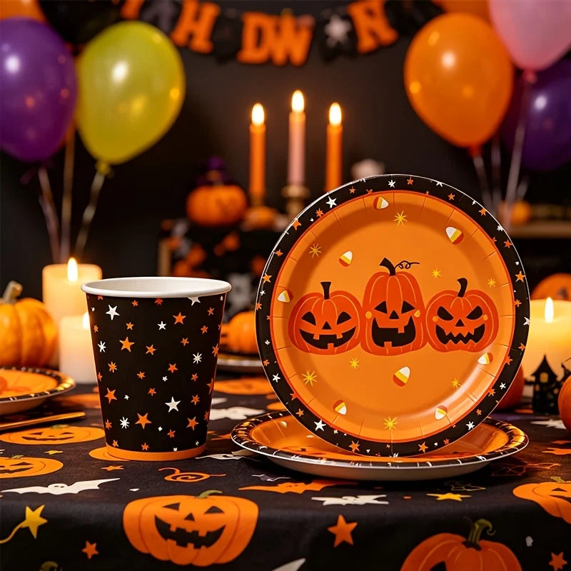 Halloween Disposable Plates & Cups Set