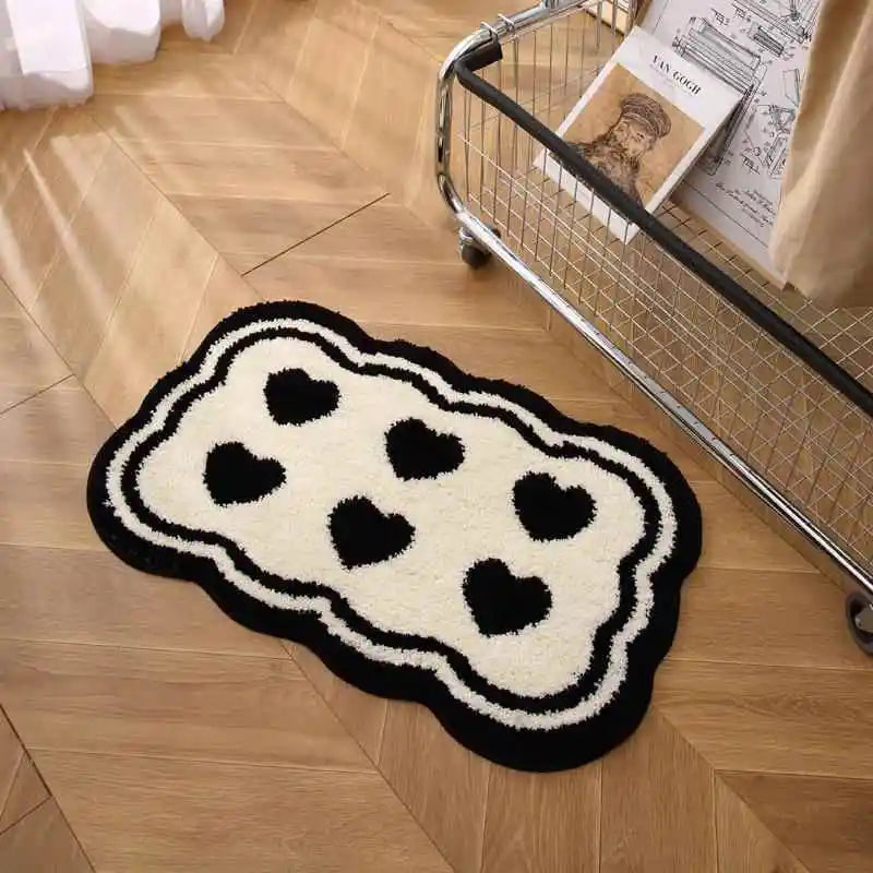 VIKAMA Ins Style Black and White Simple Short Plush Floor Mat Entry Door Wear Dirt-resistant Foot Mat Bathroom Entrance Carpet