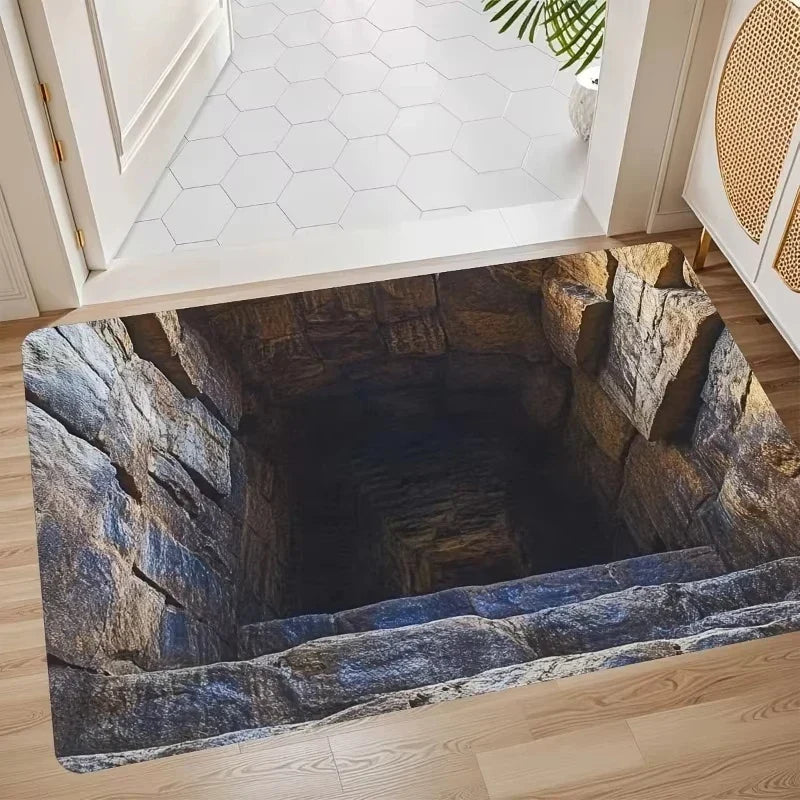 VIKAMA 2D Optical Illusion Endless Cave Design Doormat Rug For Bedroom Carpet For Live Room Floor Mat Welcome Mat Home Decor