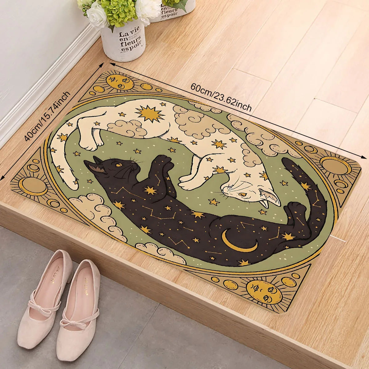 VIKAMA Yin Yang Cat Floor Mat Feature Doormat Soft Rug For Bedroom Creative Living Room Carpet Welcome Mat Outdoor Carpet Home D