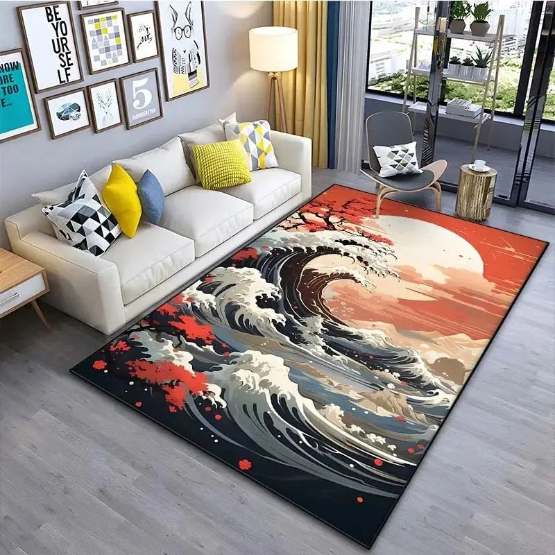 VIKAMA Japanese Japanese Style Ukiyo-e Entrance Hall Carpet Kanagawa Surf Balcony Kitchen Living Room Bedroom Floor Mat