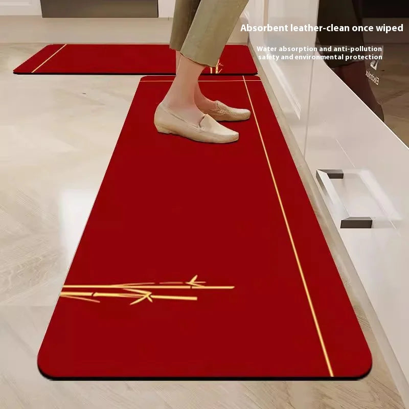 VIKAMA Diatomaceous Earth Kitchen Floor Mats New Chinese Non-slip Dirt-resistant Cuttable Carpet Red Entrance Bathroom Mat