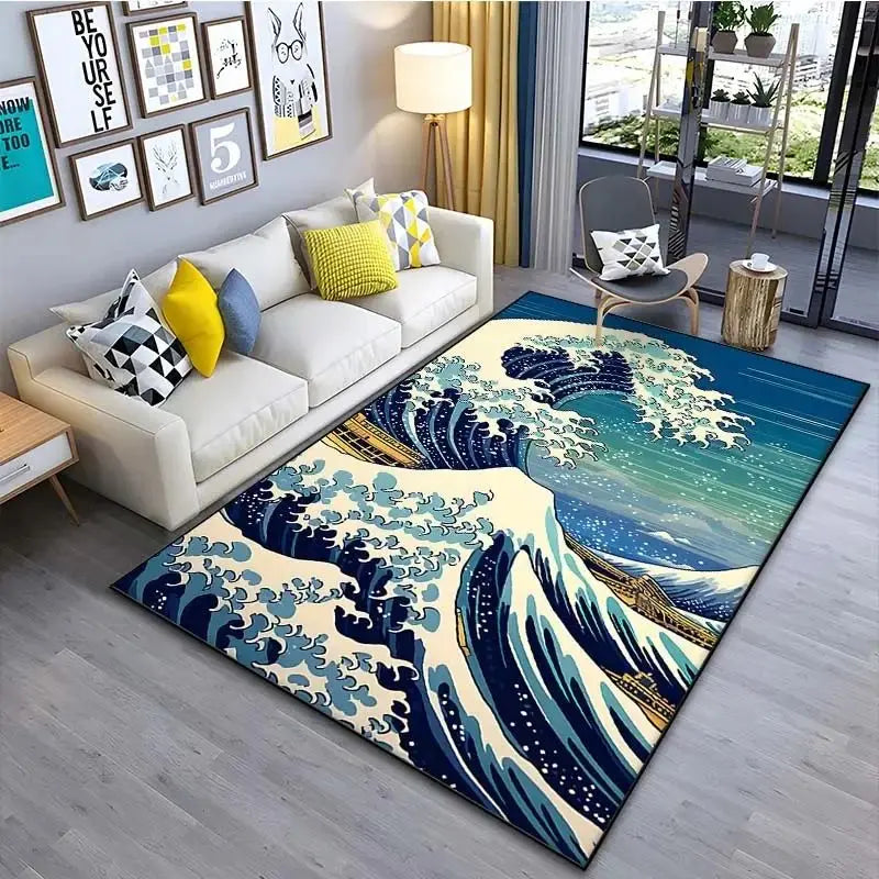 VIKAMA Japanese Japanese Style Ukiyo-e Entrance Hall Carpet Kanagawa Surf Balcony Kitchen Living Room Bedroom Floor Mat