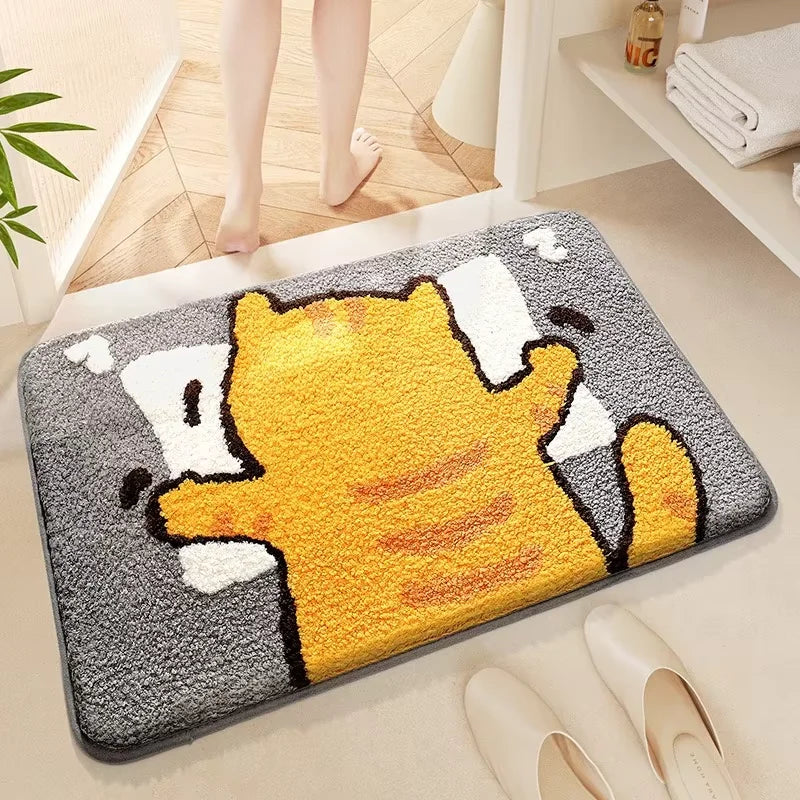 VIKAMA Cute Rabbit Carpet Bathtub Carpet Non-Slip Absorbent Bathroom Mat Dust-Proof Easy To Clean Doormat Rug For Bedroom