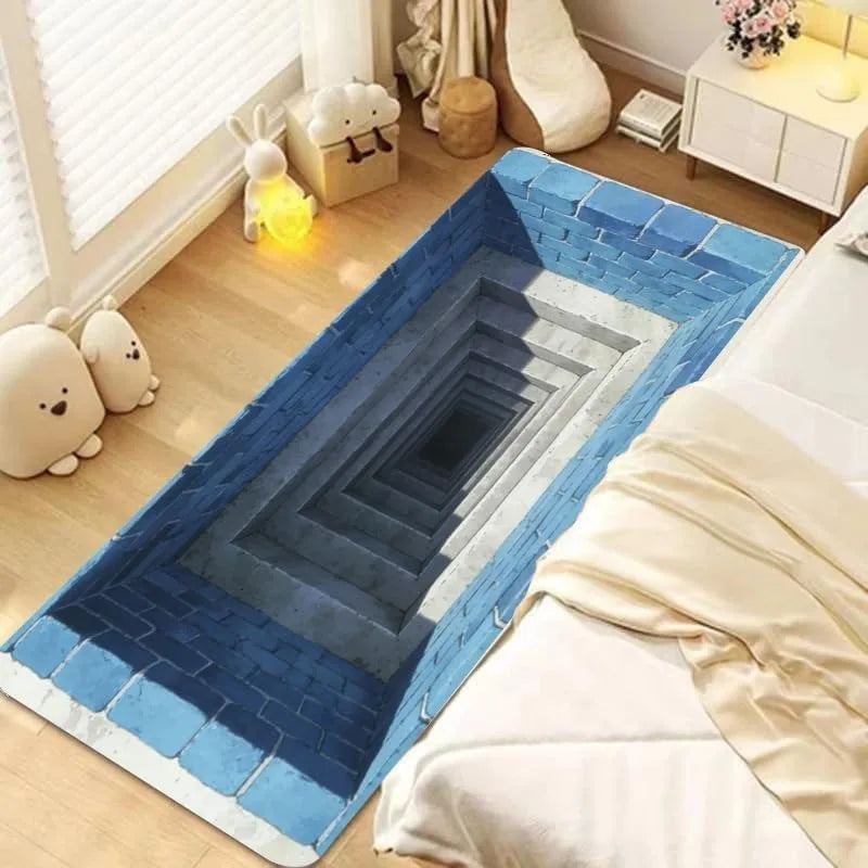 3D Optical Illusions Stone Staircase Pond Runner Rug Funny Hole Home Decor Floormat Non-Slip Soft Carpet for Hallway Living Room