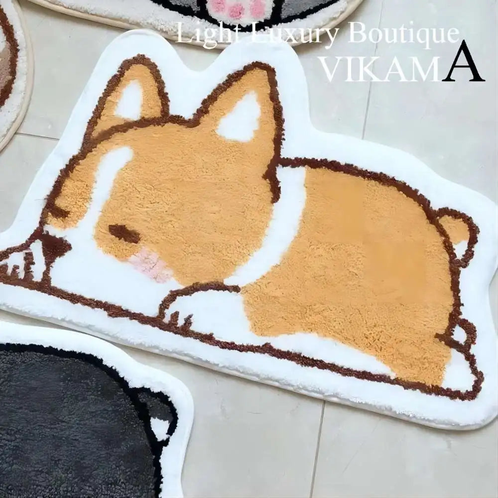 VIKAMA Cartoon Corgi Carpet Warm Touch Soft Bathroom Floor Mat Absorbent Foot Mat Living Room Bedroom Rug Doormat Home Dec