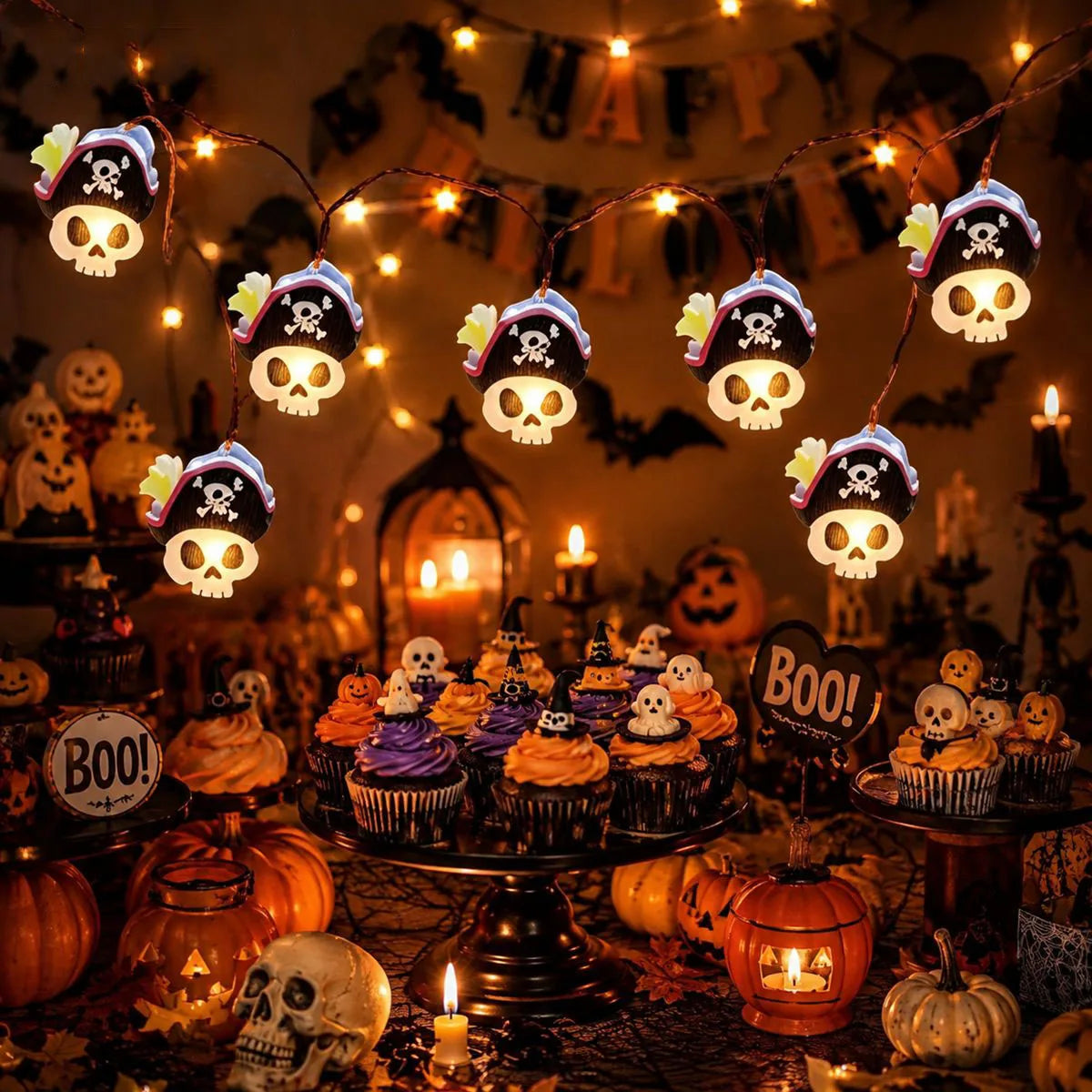 Pirate Skull Halloween String Lights