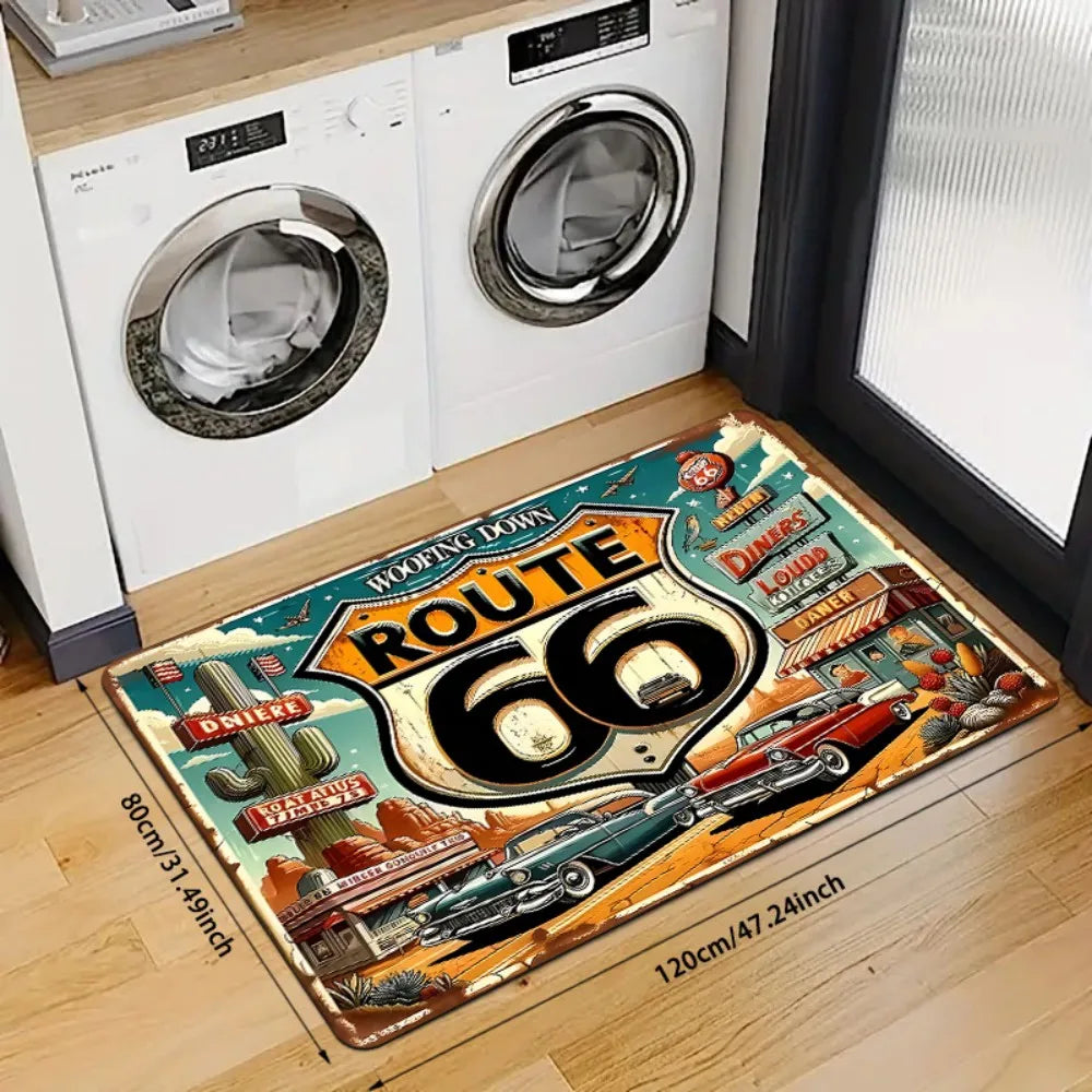 VIKAMA Vintage Racing Car Theme Print Carpet Indoor And Outdoor Anti-Fouling Doormat Balcony Laundry Floor Mat Home Decor