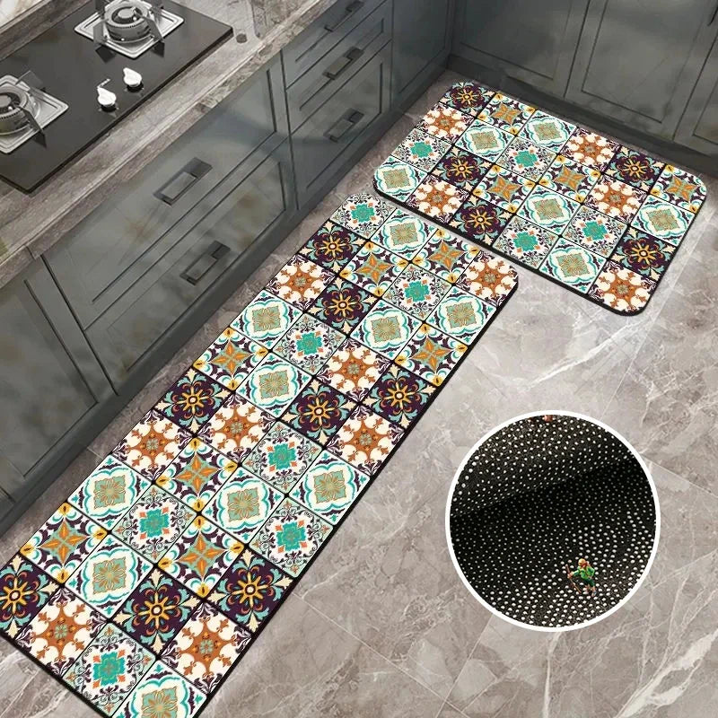 VIKAMA 1/2PCS Kitchen Oil-Resistant Floor Mat, Bathroom Absorbent Quick-Drying Carpet, Anti-Slip Doormat For Home Decoration