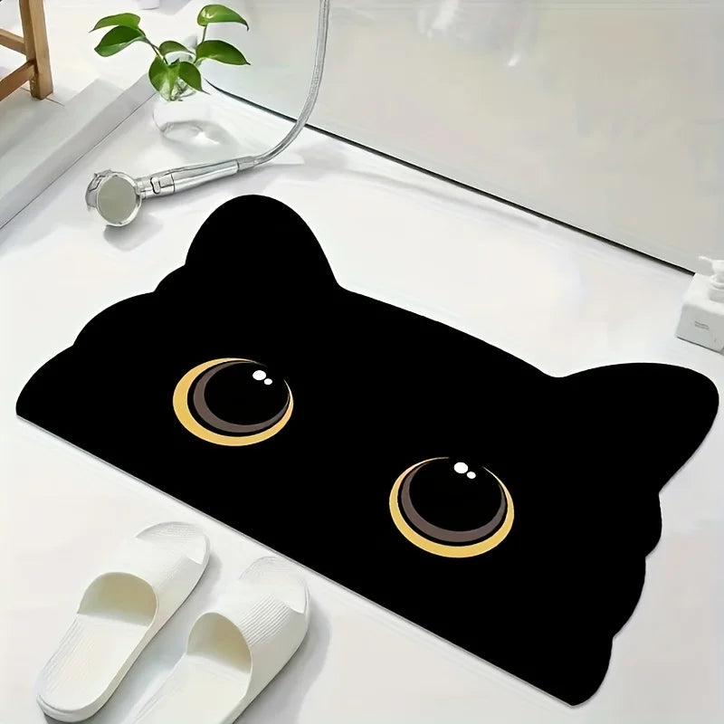 VIKAMA Black Cat Floor Mat Cute Cartoon Bathroom Mat Waterproof Non-slip Doormat Toilet Floor Rug Welcome Mat Home Decoration