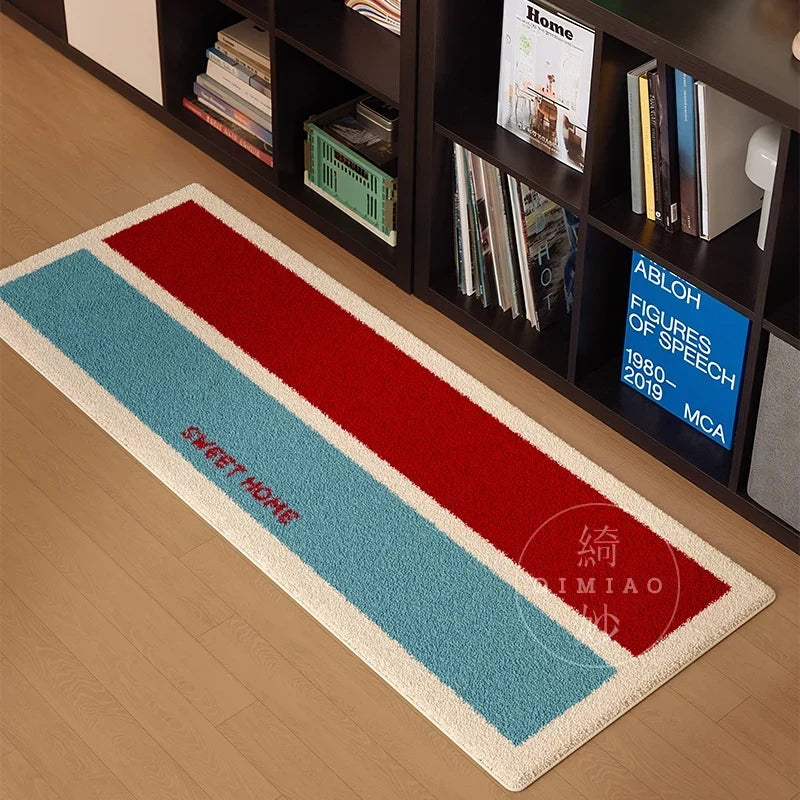 VIKAMA Vintage Checkered Carpet Fluffy Plush Bedroom Side Rug Living Room Decoration Long Strip Floor Mat Home Decoration
