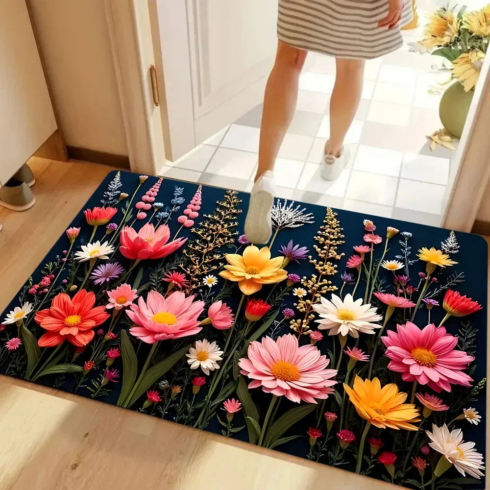 Spring Floral Printed Carpet Pink Floral Door Mat Bedroom Kitchen Living Room Porch Entrance Non Slip Carpet