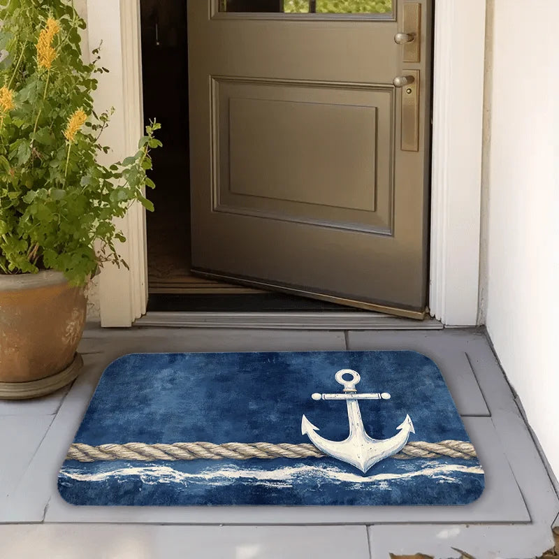 VIKAMA Cool Blue Carpet Nautical Symbol Doormat Welcome Mat Kitchen Rug Bathroom Mat Rug For Bedroom Carpet For Live Room Home D