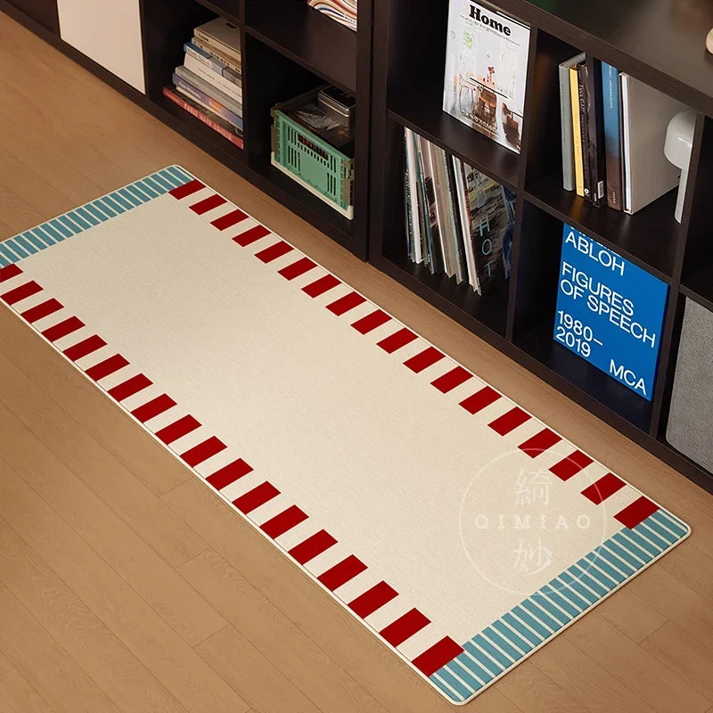 VIKAMA Vintage Checkered Carpet Fluffy Plush Bedroom Side Rug Living Room Decoration Long Strip Floor Mat Home Decoration