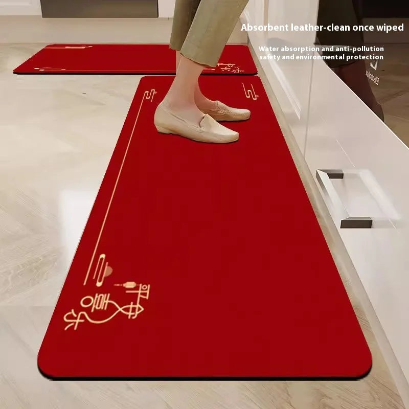 VIKAMA Diatomaceous Earth Kitchen Floor Mats New Chinese Non-slip Dirt-resistant Cuttable Carpet Red Entrance Bathroom Mat